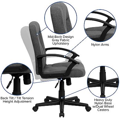 Flash Furniture Mid-Back Fabric Executive Swivel Office Chair with Nylon Arms