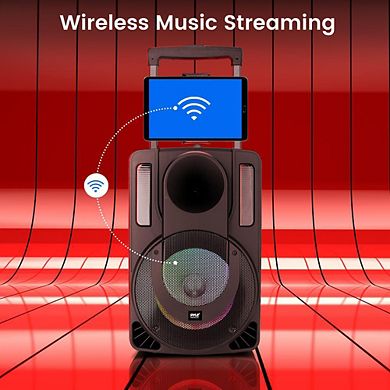 PyleUsa 15’' Portable PA Speaker System - Wireless BT Streaming PA & Karaoke Party Audio Speaker