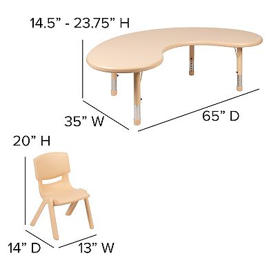 Flash Furniture 35"W x 65"L Half-Moon Plastic Adjustable Activity Table Set - 4 Chairs