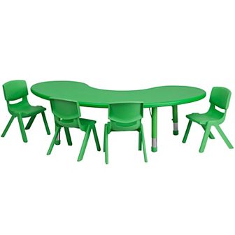 Flash Furniture 35"W x 65"L Half-Moon Plastic Adjustable Activity Table Set - 4 Chairs