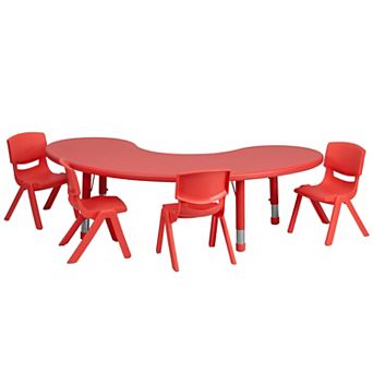 Flash Furniture 35"W x 65"L Half-Moon Plastic Adjustable Activity Table Set - 4 Chairs