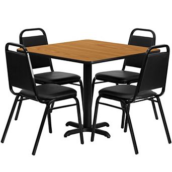 Flash Furniture 36'' Square Laminate Table Set with X-Base and 4 Trapezoidal Back Banquet Chairs