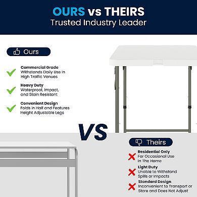Flash Furniture 4-Foot Height Adjustable Bi-Fold Plastic Folding Table w/ Handle