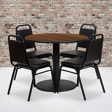 Flash Furniture 36'' Round Table Set with Round Base and 4 Trapezoidal Back Banquet Chairs