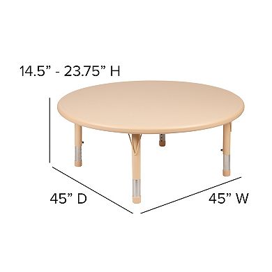 Flash Furniture 45" Round Plastic Height Adjustable Activity Table - School Table for 4