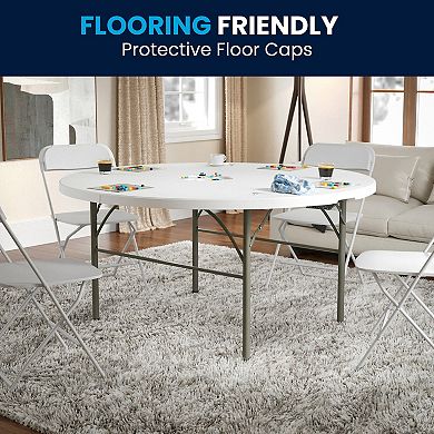 Flash Furniture 5-Foot Round Bi-Fold Plastic Folding Table with Carrying Handle
