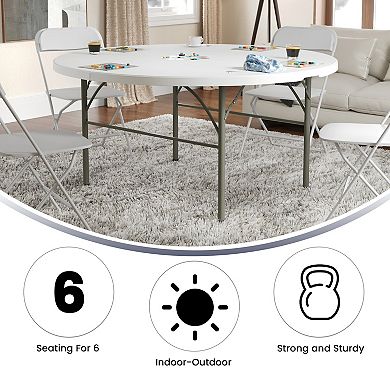 Flash Furniture 5-Foot Round Bi-Fold Plastic Folding Table with Carrying Handle