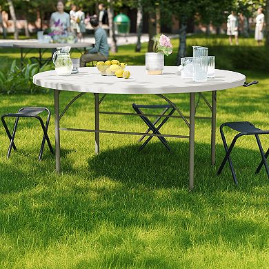 Flash Furniture 5-Foot Round Bi-Fold Plastic Folding Table with Carrying Handle