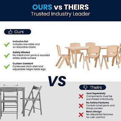 Flash Furniture 23.625"W x 47.25"L Rectangle Plastic Activity Table Set with 6 Chairs