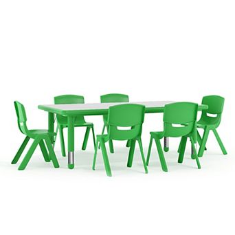 Flash Furniture 23.625"W x 47.25"L Rectangle Plastic Activity Table Set with 6 Chairs