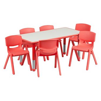 Flash Furniture 23.625"W x 47.25"L Rectangle Plastic Activity Table Set with 6 Chairs
