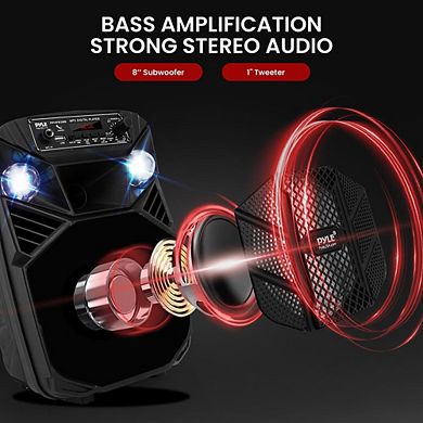 Pyle 8" 300W Portable Bluetooth PA Speaker System with LED Lights