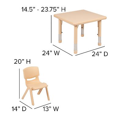 Flash Furniture 24" Square Plastic Height Adjustable Activity Table Set with 4 Chairs