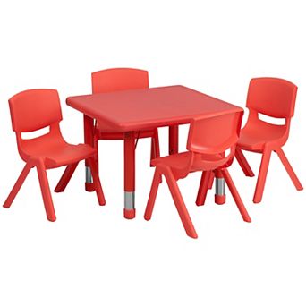 Flash Furniture 24" Square Plastic Height Adjustable Activity Table Set with 4 Chairs