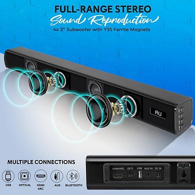 Pyle Convertible Soundbar Speaker, 32", 2.0 Channel, Bluetooth, HDMI ARC, Optical, Remote Control