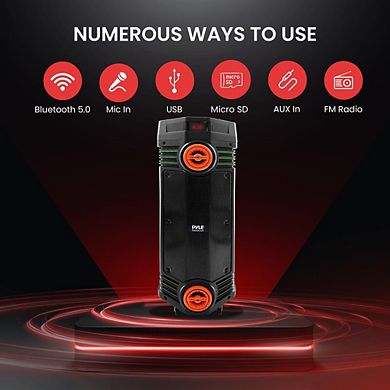 Pyle Portable Bluetooth PA Speaker - 300W 6.5” Indoor/Outdoor BT, Wireless Mic, Remote Control