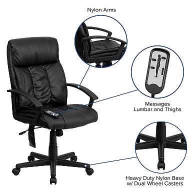 Flash Furniture High Back Massaging LeatherSoft Upholstered Chair with Side Remote Pocket
