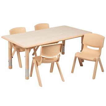 Flash Furniture 23.625"W x 47.25"L Rectangle Plastic Activity Table Set with 4 Chairs