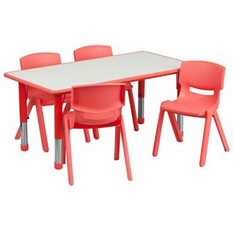 Flash Furniture 23.625"W x 47.25"L Rectangle Plastic Activity Table Set with 4 Chairs
