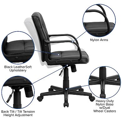Flash Furniture Mid-Back LeatherSoft Swivel Task Office Chair with Arms - Home Office