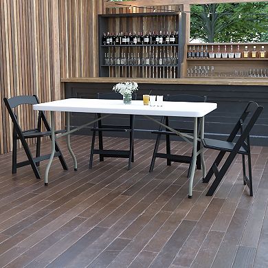 Flash Furniture 30"W x 60"L Plastic Folding Table with Granite White Surface - Banquet Table