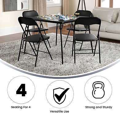 Flash Furniture 5 Piece Folding Card Table and Chair Set with Upholstered Table Top