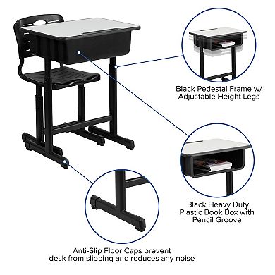 Flash Furniture Adjustable Height Student Desk and Chair with Pedestal Frame