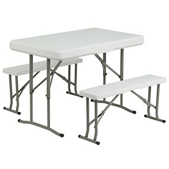 Flash Furniture 3 pc Portable Plastic Folding Bench and Table Set