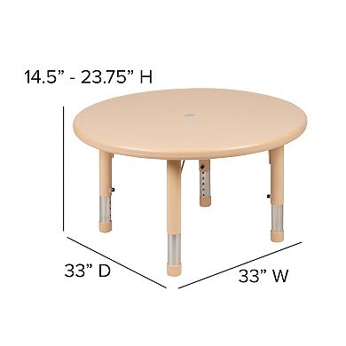 Flash Furniture 33" Round Plastic Height Adjustable Activity Table - School Table for 4