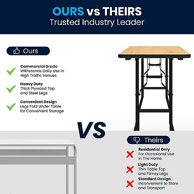 Flash Furniture 18" x 72" Rectangular Wood Folding Table with Smooth Clear Coated Finished Top