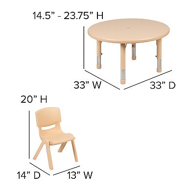 Flash Furniture 33" Round Plastic Height Adjustable Activity Table Set with 4 Chairs