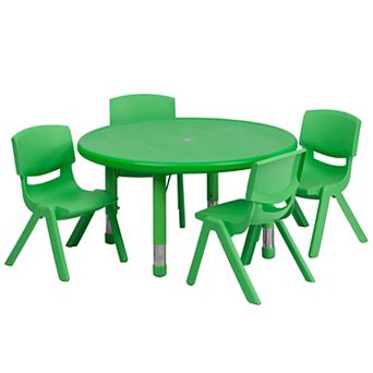 Flash Furniture 33" Round Plastic Height Adjustable Activity Table Set with 4 Chairs
