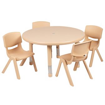Flash Furniture 33" Round Plastic Height Adjustable Activity Table Set with 4 Chairs