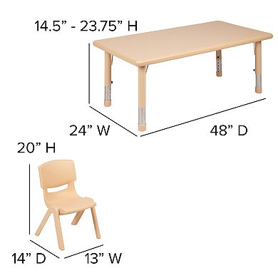 Flash Furniture 24"W x 48"L Rectangle Plastic Adjustable Activity Table Set - 4 Chairs