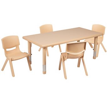 Flash Furniture 24"W x 48"L Rectangle Plastic Adjustable Activity Table Set - 4 Chairs