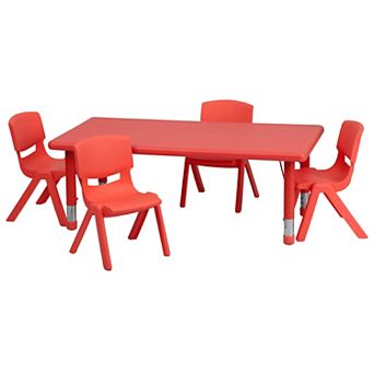 Flash Furniture 24"W x 48"L Rectangle Plastic Adjustable Activity Table Set - 4 Chairs