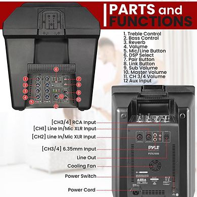 Pyle 1600W Professional Line Array Column Speaker System with 10" Subwoofer, 8 x 3" Drivers