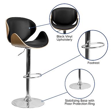 Flash Furniture Bentwood Adjustable Height Barstool with Curved Back and Vinyl Seat