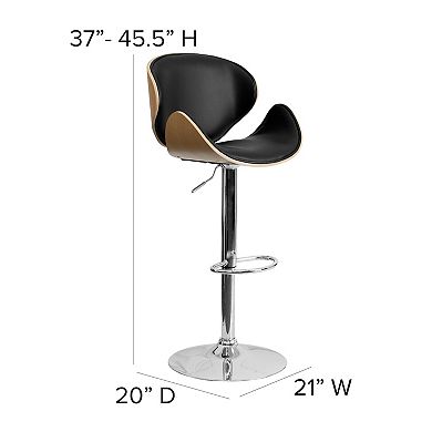 Flash Furniture Bentwood Adjustable Height Barstool with Curved Back and Vinyl Seat