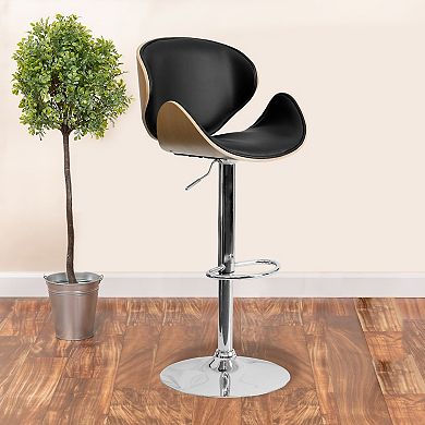 Flash Furniture Bentwood Adjustable Height Barstool with Curved Back and Vinyl Seat