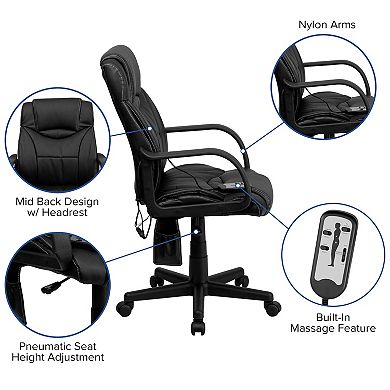 Flash Furniture Mid-Back Ergonomic Massaging LeatherSoft Executive Office Chair w/ Arms