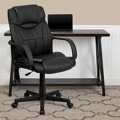Flash Furniture Mid-Back Ergonomic Massaging LeatherSoft Executive Office Chair w/ Arms