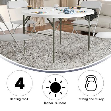 Flash Furniture 4-Foot Round Bi-Fold Plastic Event Folding Table with Handle