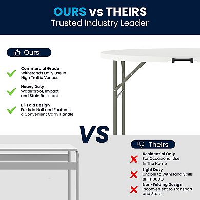 Flash Furniture 4-Foot Round Bi-Fold Plastic Event Folding Table with Handle