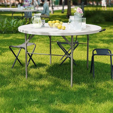 Flash Furniture 4-Foot Round Bi-Fold Plastic Event Folding Table with Handle