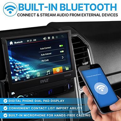 Pyle Touchscreen Bluetooth Stereo Receiver - Single DIN, 7'' Fold-Out Display, Hands-Free