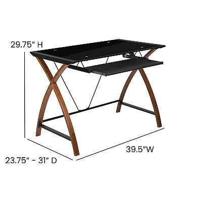 Flash Furniture Glass Computer Desk with Pull-Out Keyboard Tray and Crisscross Frame