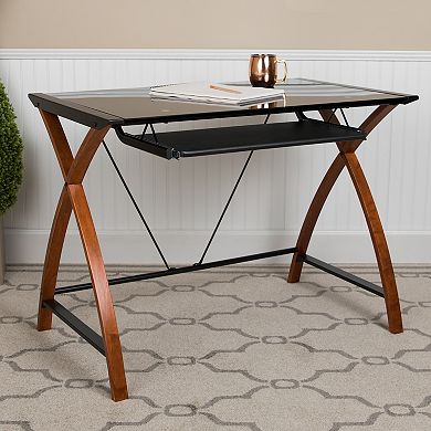 Flash Furniture Glass Computer Desk with Pull-Out Keyboard Tray and Crisscross Frame