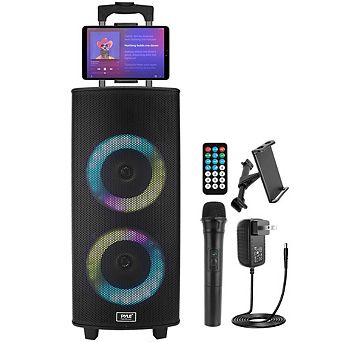 Pyle Portable Wireless Bluetooth PA Speaker System with LED Lights and Microphone