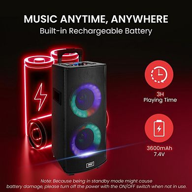 Pyle Portable Wireless Bluetooth PA Speaker System with LED Lights and Microphone